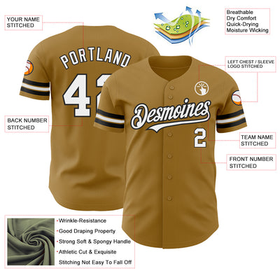 Custom Old Gold White-Black Authentic Baseball Jersey