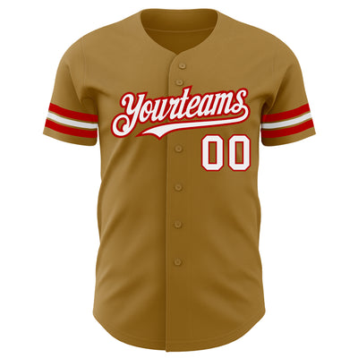 Custom Old Gold White-Red Authentic Baseball Jersey