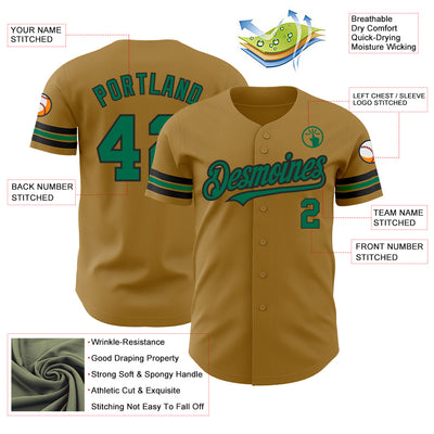 Custom Old Gold Kelly Green-Black Authentic Baseball Jersey