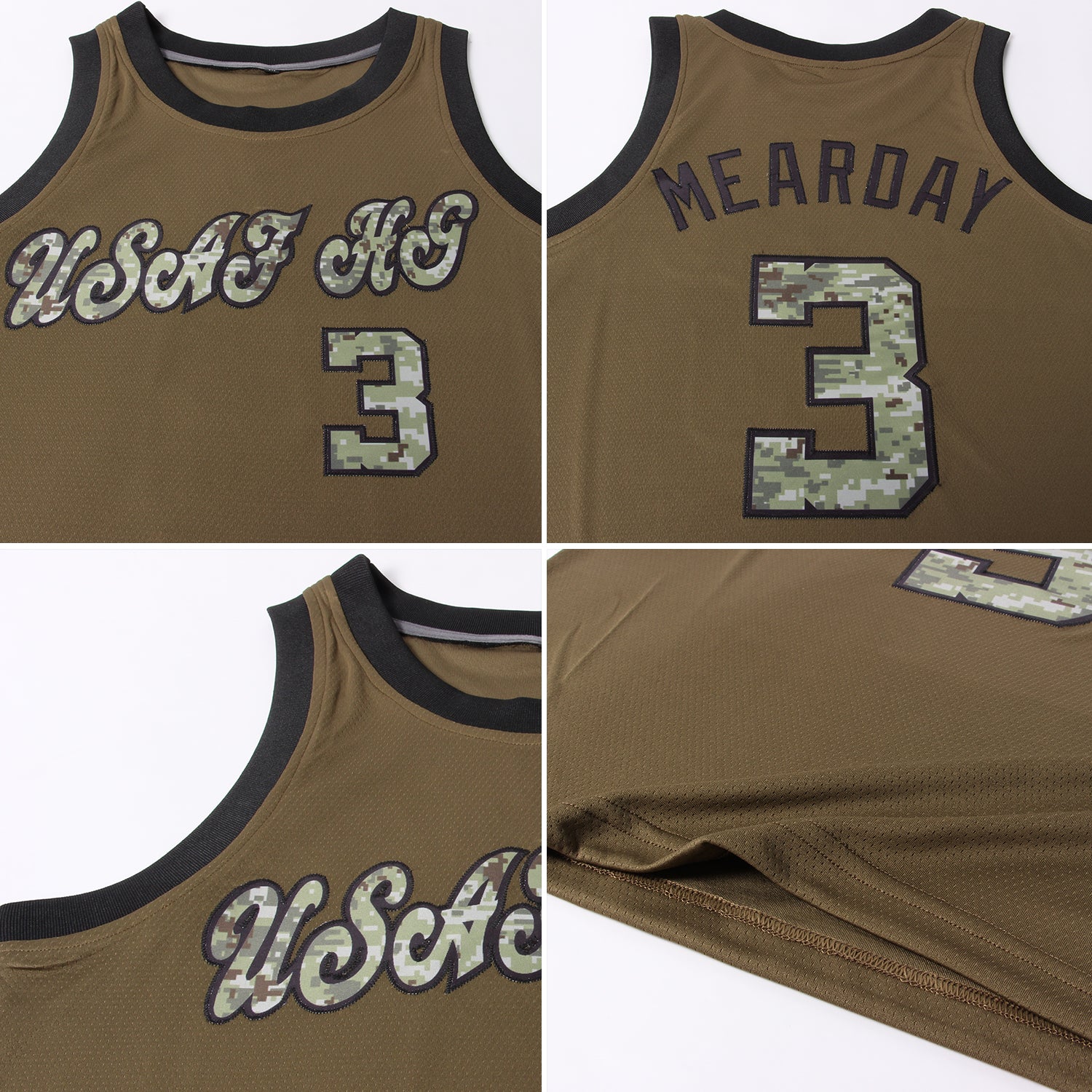 Custom Olive Camo-Black Round Neck Rib-Knit Salute To Service Basketball Jersey