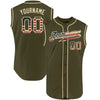 Custom Olive Vintage USA Flag-Cream Authentic Sleeveless Salute To Service Baseball Jersey