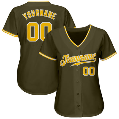 Custom Olive Gold-White Authentic Salute To Service Baseball Jersey