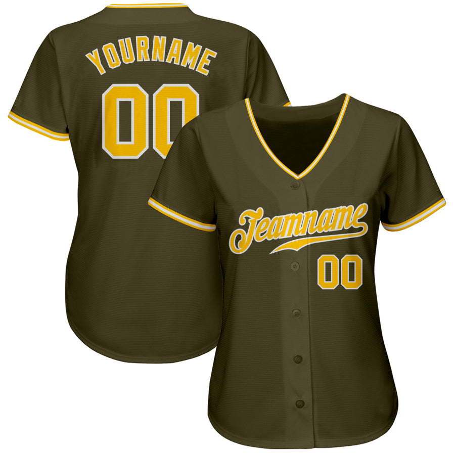 Custom Olive Gold-White Authentic Salute To Service Baseball Jersey