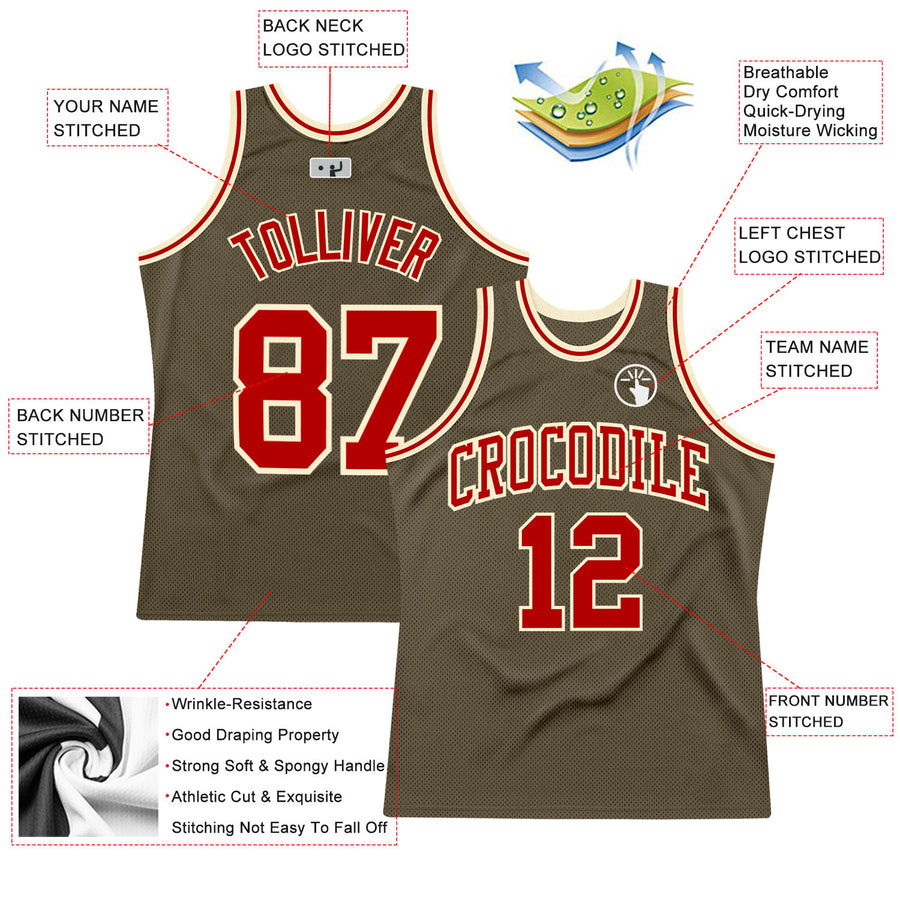 Custom Olive Red-Cream Authentic Throwback Salute To Service Basketball Jersey