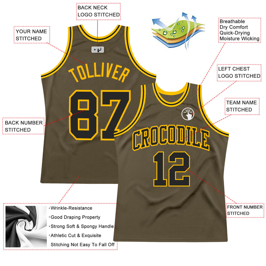 Custom Olive Black-Gold Authentic Throwback Salute To Service Basketball Jersey