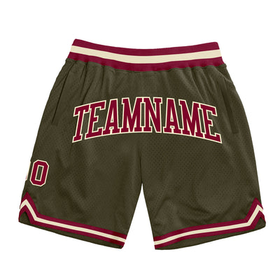 Custom Olive Maroon-Cream Authentic Throwback Salute To Service Basketball Shorts