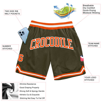 Custom Olive Orange-White Authentic Throwback Salute To Service Basketball Shorts