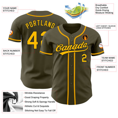 Custom Olive Gold-Black Authentic Salute To Service Baseball Jersey