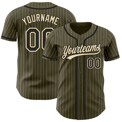 Custom Olive City Cream Pinstripe Black Authentic Salute To Service Baseball Jersey