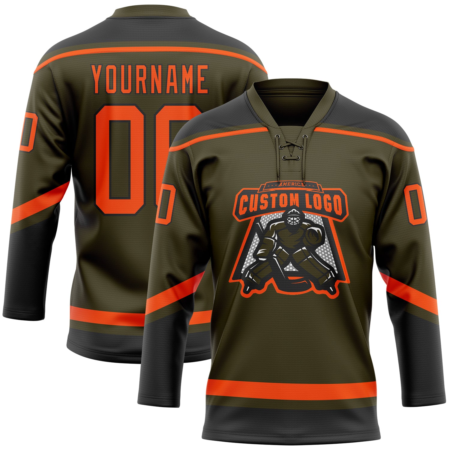 Custom Olive Orange-Black Salute To Service Hockey Lace Neck Jersey Discount