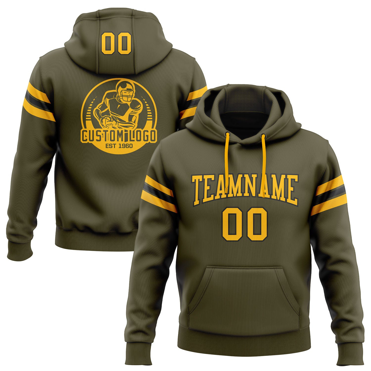 Custom Stitched Olive Gold Black Football Pullover Sweatshirt