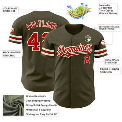 Custom Olive Red-Cream Authentic Salute To Service Baseball Jersey