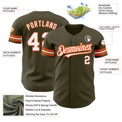 Custom Olive White-Orange Authentic Salute To Service Baseball Jersey