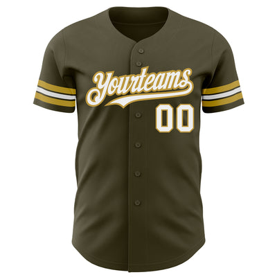 Custom Olive White-Old Gold Authentic Salute To Service Baseball Jersey