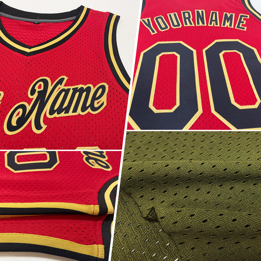 Custom Olive Black-Gold Authentic Throwback Salute To Service Basketball Jersey