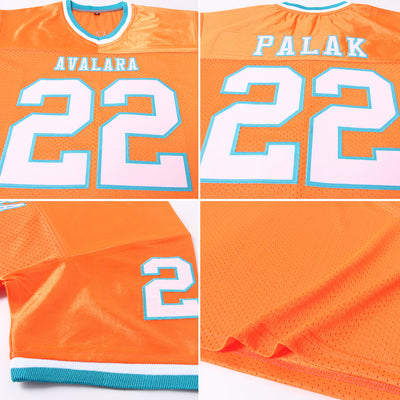 Custom Orange White-Teal Mesh Authentic Throwback Football Jersey