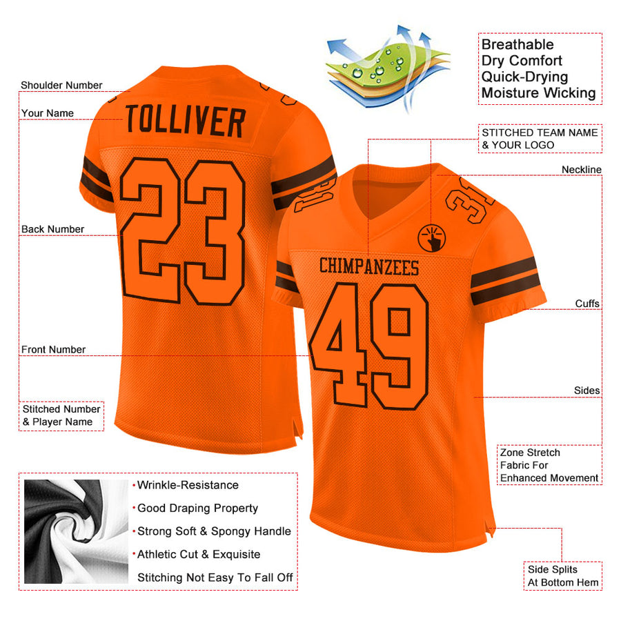 Custom Orange Orange-Brown Mesh Authentic Football Jersey