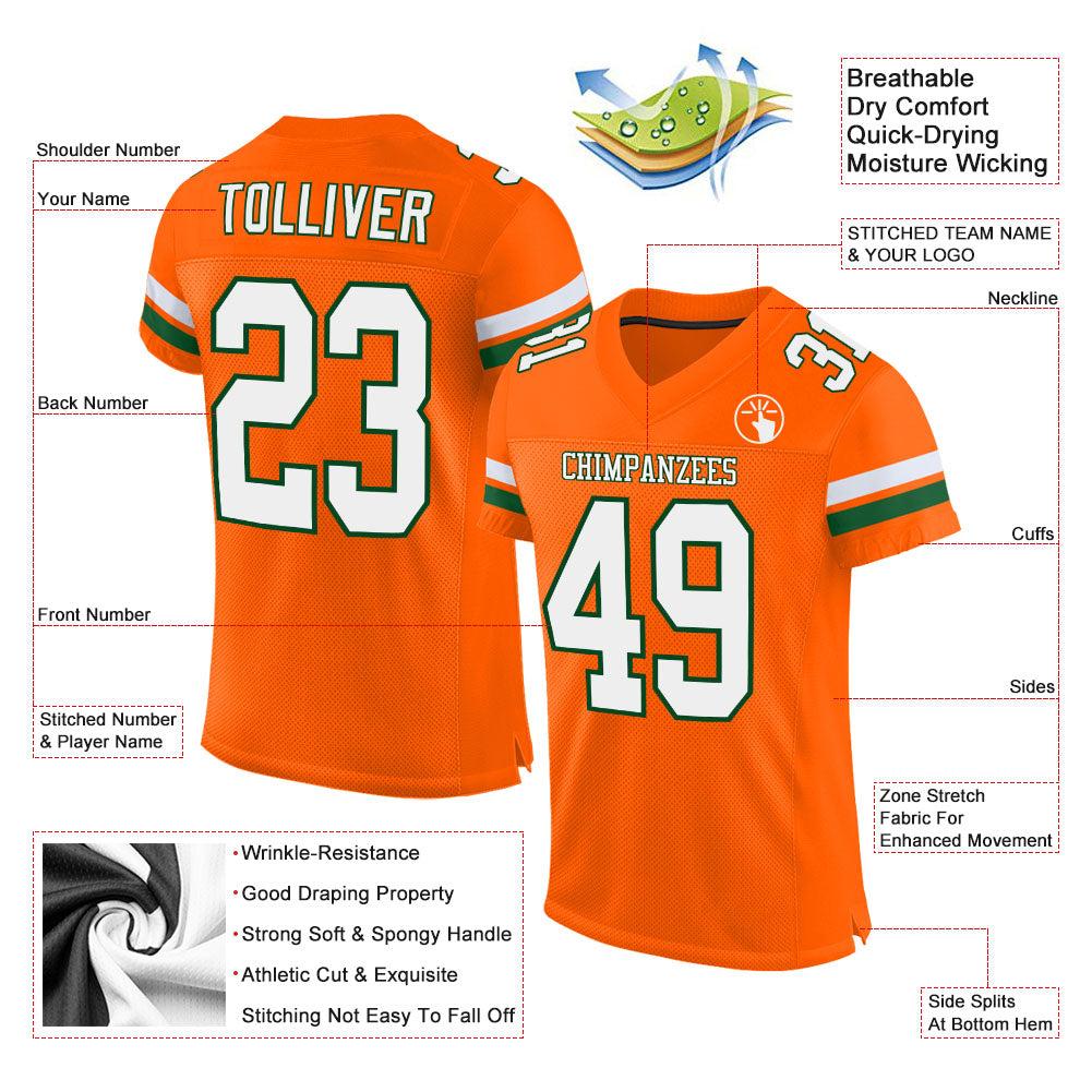 Custom Orange White-Green Mesh Authentic Football Jersey