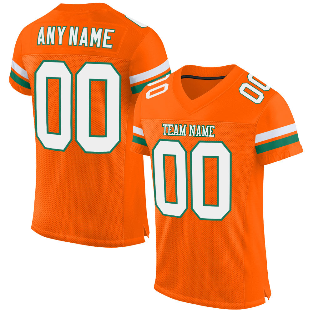 Custom Orange White-Kelly Green Authentic Football Jersey Youth Size:M