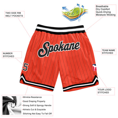 Custom Orange Black Pinstripe Black-White Authentic Basketball Shorts