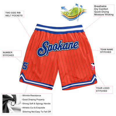 Custom Orange Black Pinstripe Royal-White Authentic Basketball Shorts