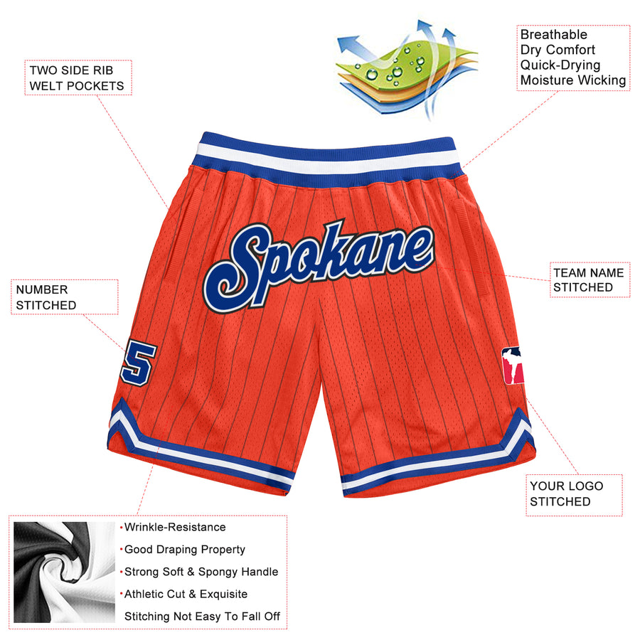 Custom Orange Black Pinstripe Royal-White Authentic Basketball Shorts