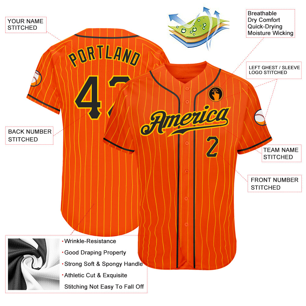 Custom Gold Black Pinstripe Black-Orange Authentic Baseball Jersey Sale –  UKSN INC