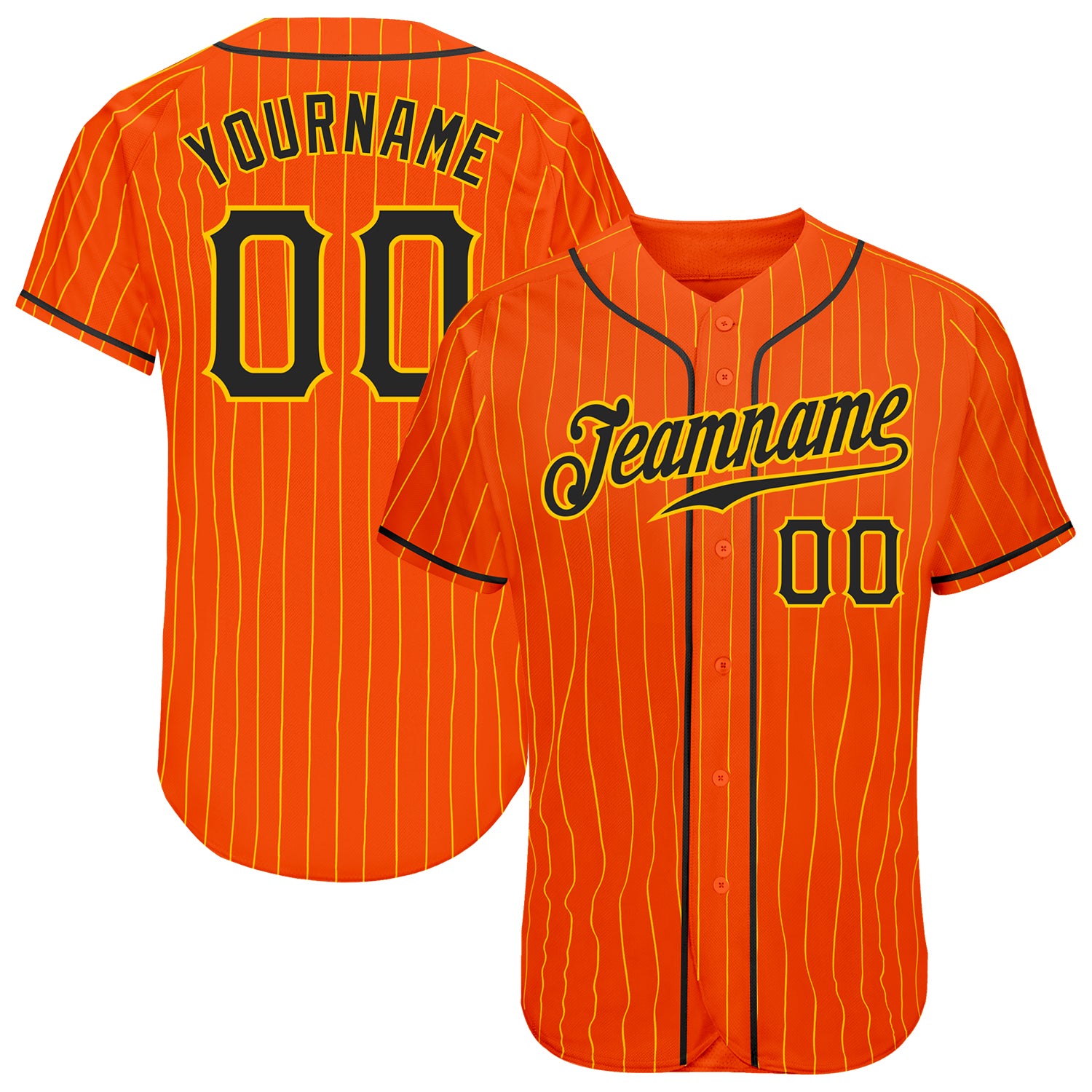 Custom Gold Black Pinstripe Black-Orange Authentic Baseball Jersey