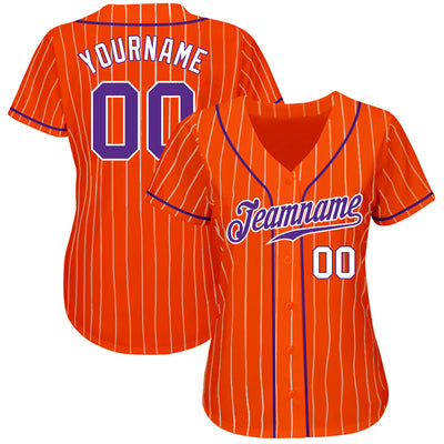 Custom Orange White Pinstripe Purple-White Authentic Baseball Jersey