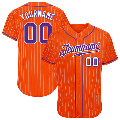 Custom Orange White Pinstripe Purple-White Authentic Baseball Jersey