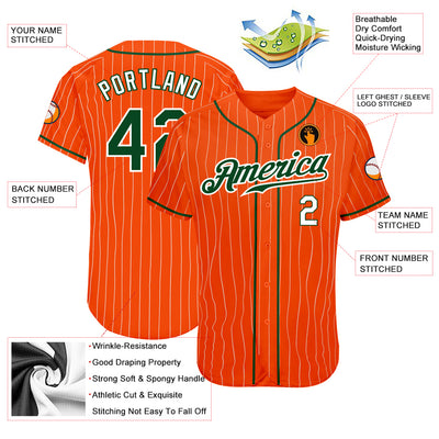 Custom Orange White Pinstripe Green-White Authentic Baseball Jersey