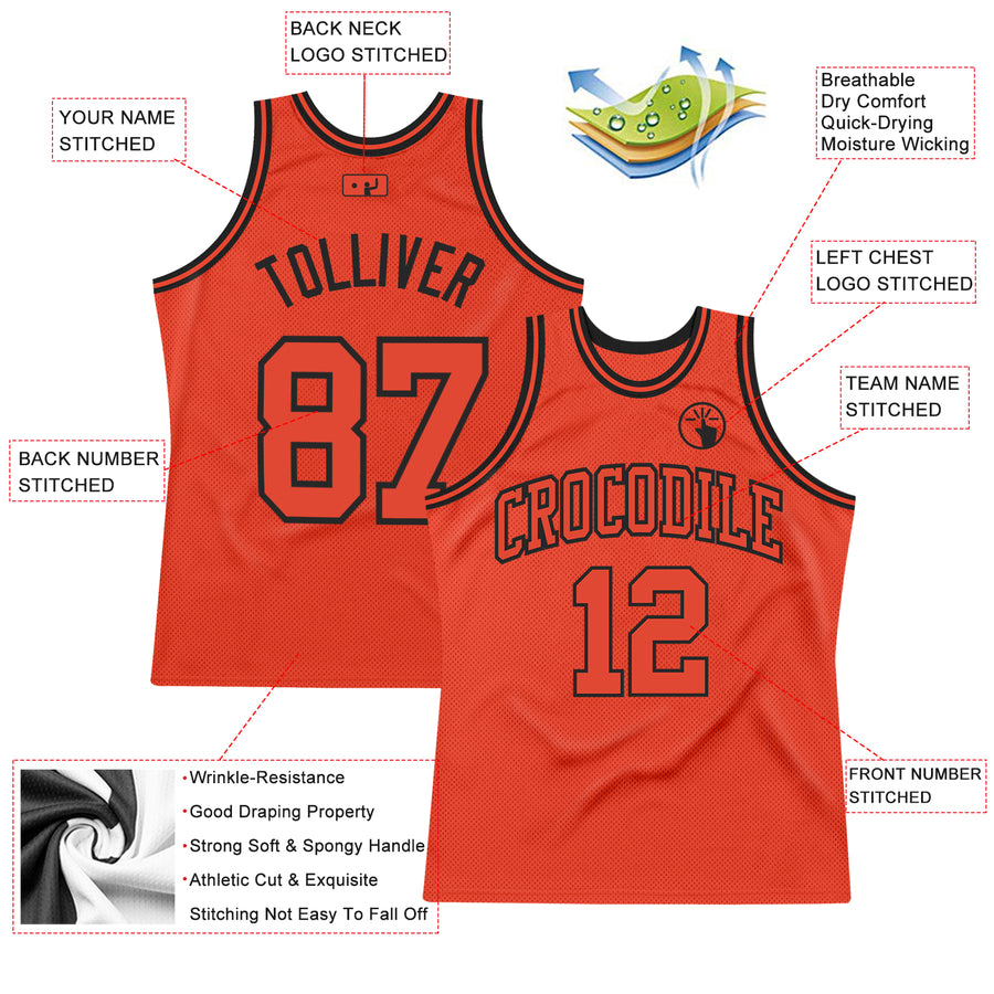 Custom Orange Orange-Black Authentic Throwback Basketball Jersey