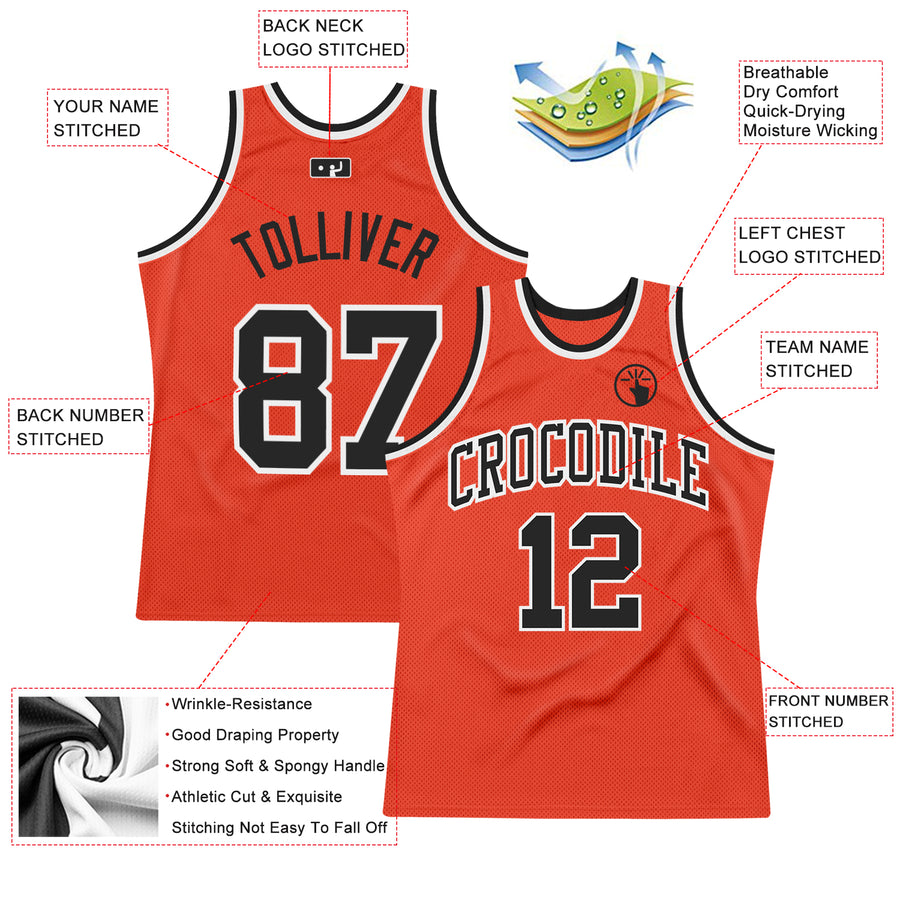 Custom Orange Black-White Authentic Throwback Basketball Jersey