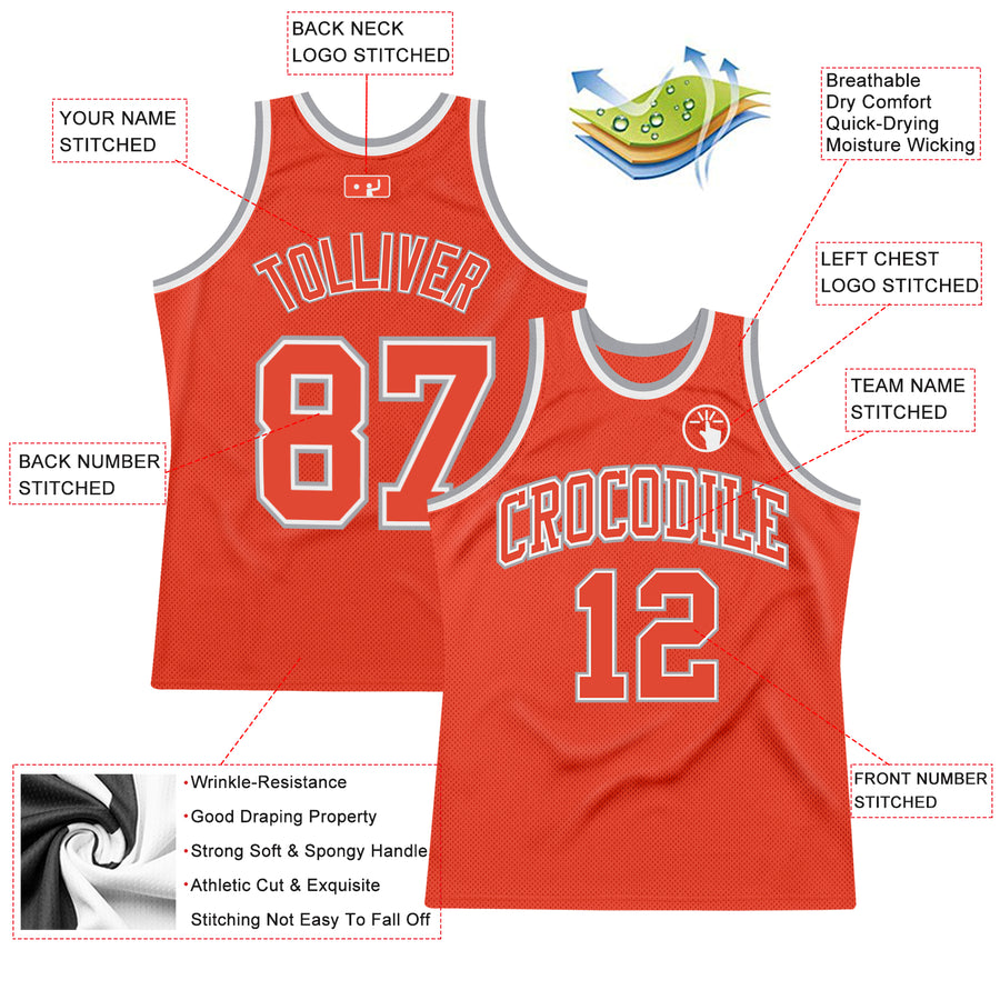 Custom Orange Orange-Gray Authentic Throwback Basketball Jersey