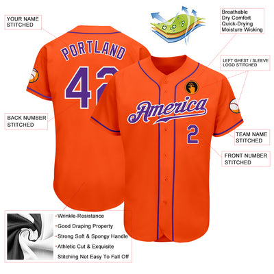 Custom Orange Purple-White Authentic Baseball Jersey