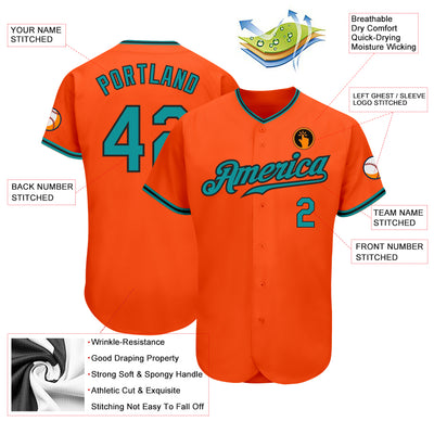 Custom Orange Teal-Black Authentic Baseball Jersey