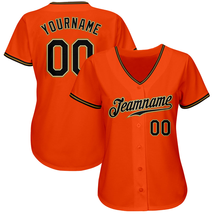 Custom Orange Black-Old Gold Authentic Baseball Jersey