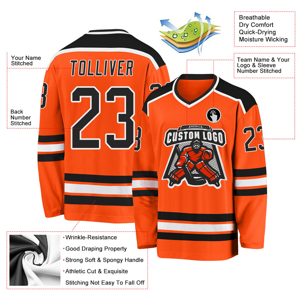 Custom Cream Black-Orange Hockey Jersey Discount