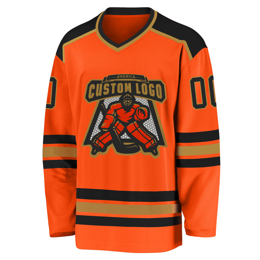 Custom Orange Black-Old Gold Hockey Jersey