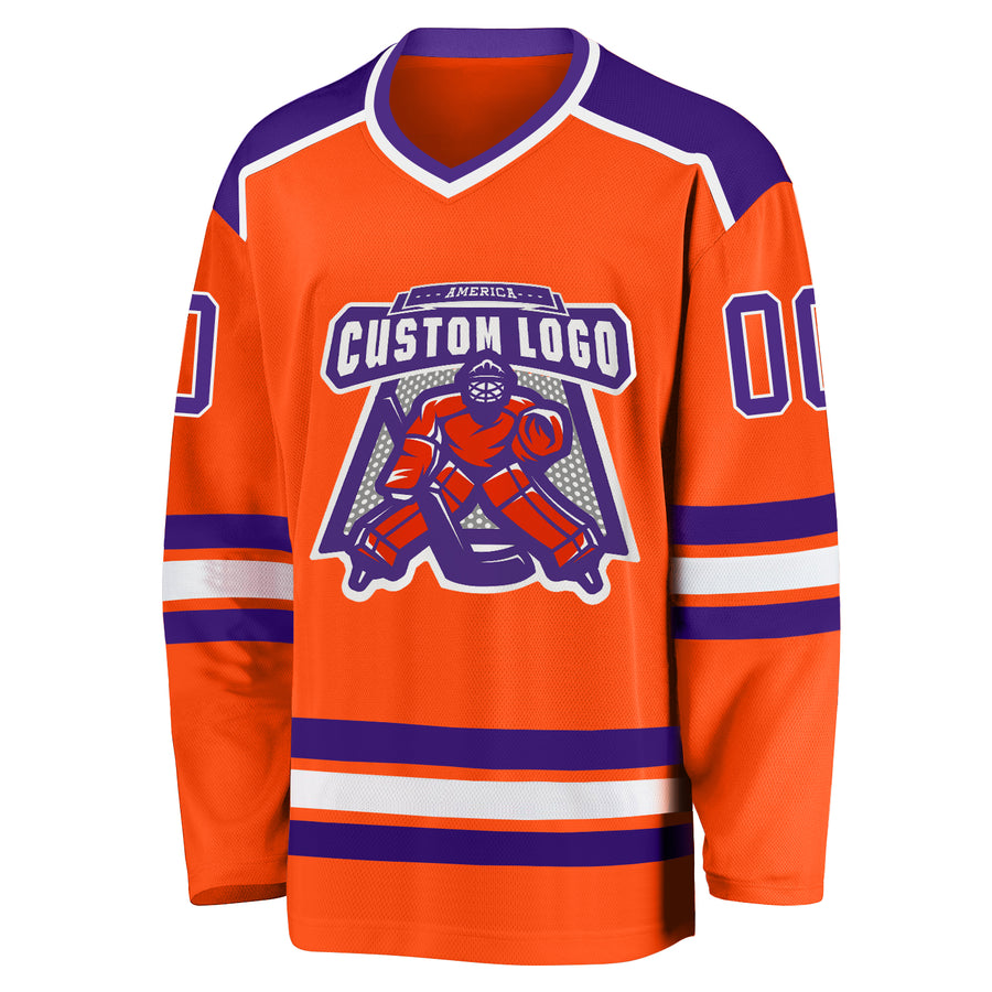 Custom Orange Purple-White Hockey Jersey