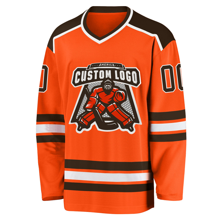 Custom Orange Brown-White Hockey Jersey