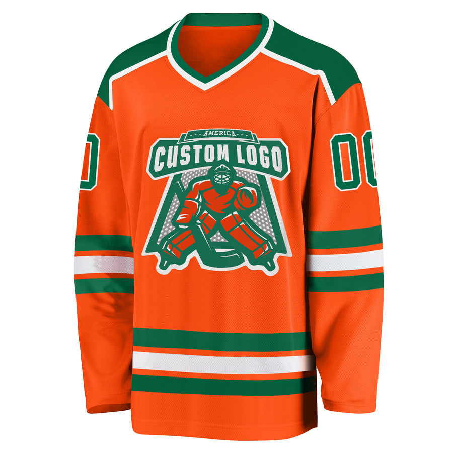 Custom Orange Kelly Green-White Hockey Jersey