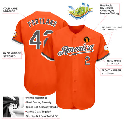 Custom Orange Steel Gray-White Authentic Baseball Jersey