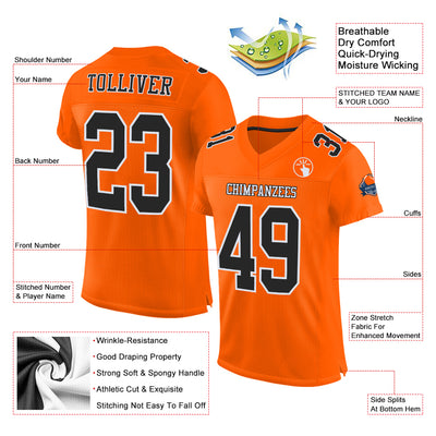 Custom Orange Black-White Mesh Authentic Football Jersey