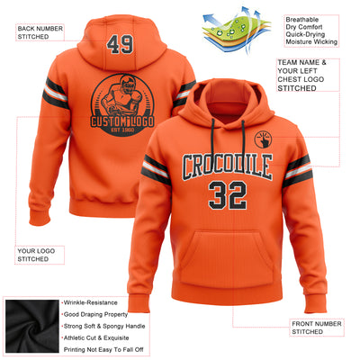 Custom Stitched Orange Black-White Football Pullover Sweatshirt Hoodie