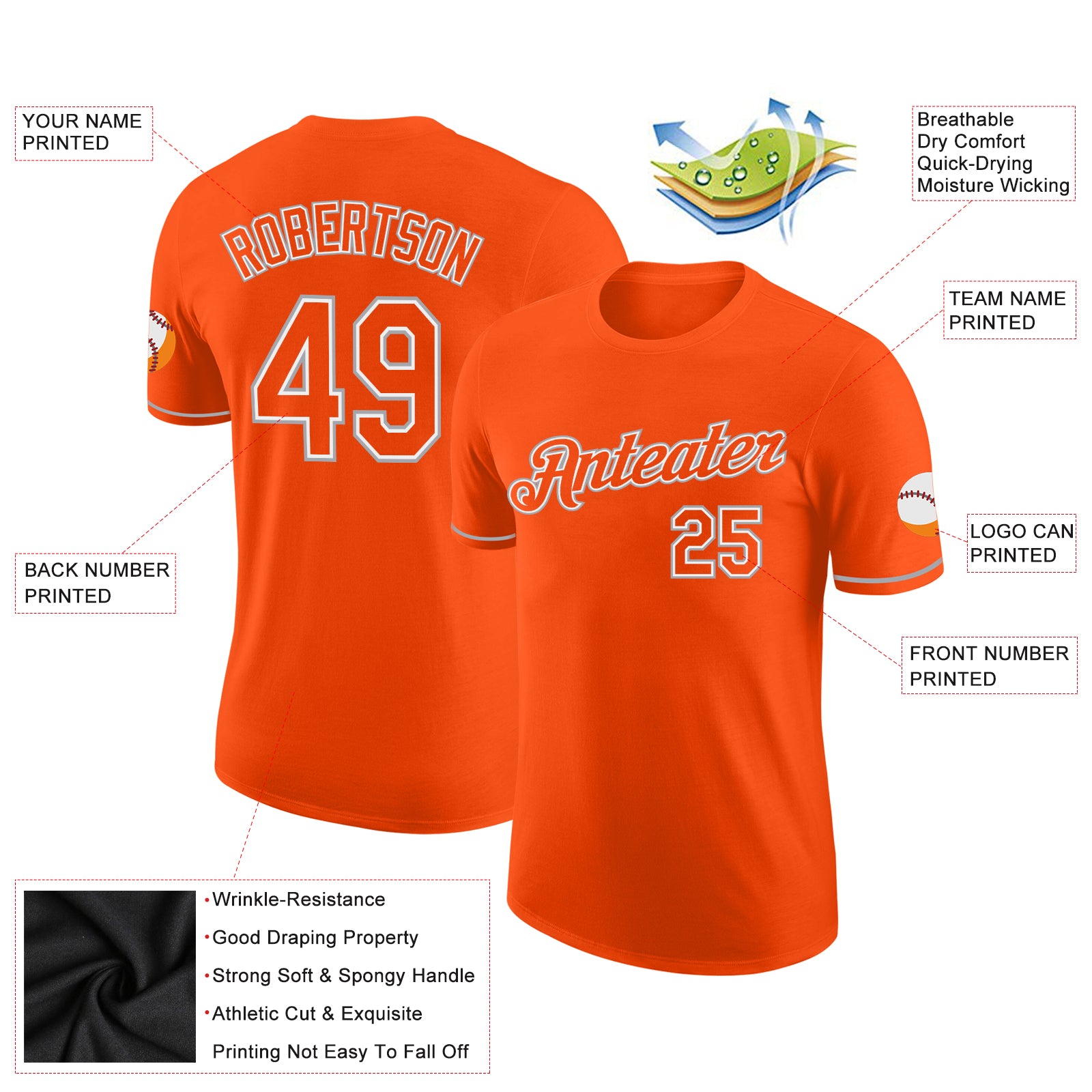 Custom Orange Orange-Gray Performance T-Shirt