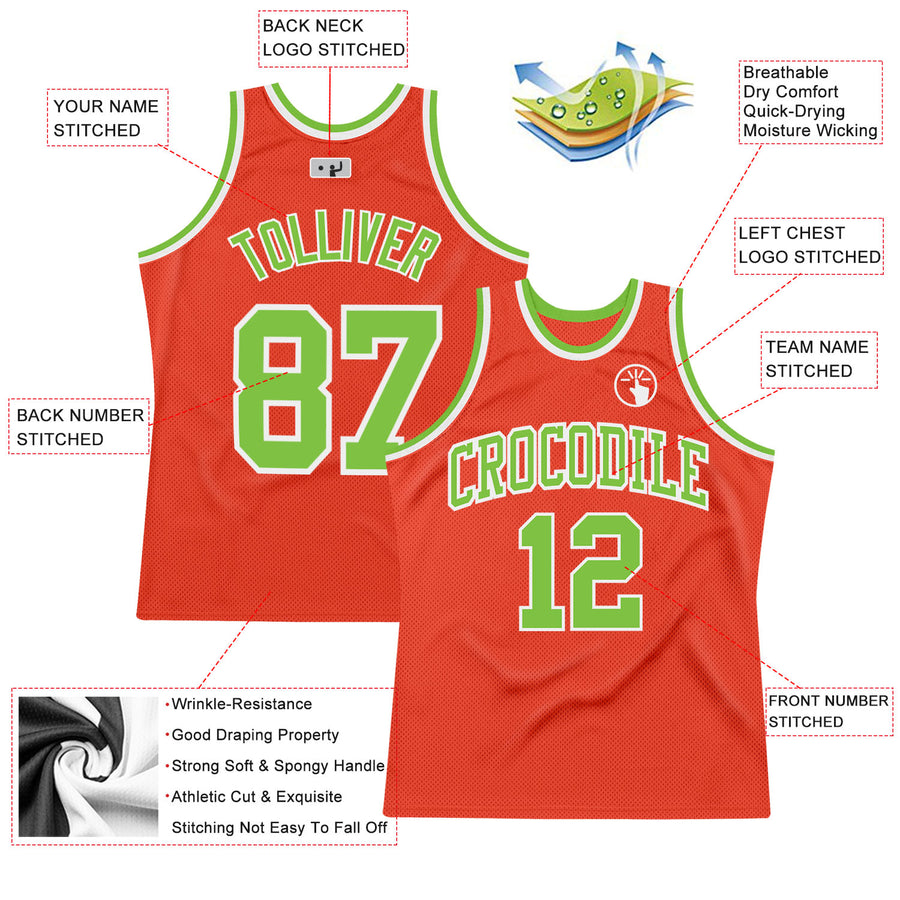 Custom Orange Neon Green-White Authentic Throwback Basketball Jersey