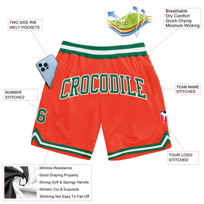 Custom Orange Kelly Green-White Authentic Throwback Basketball Shorts