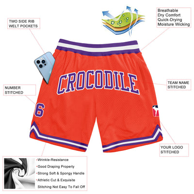 Custom Orange Purple-White Authentic Throwback Basketball Shorts