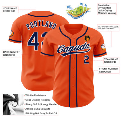 Custom Orange Navy-White Authentic Baseball Jersey